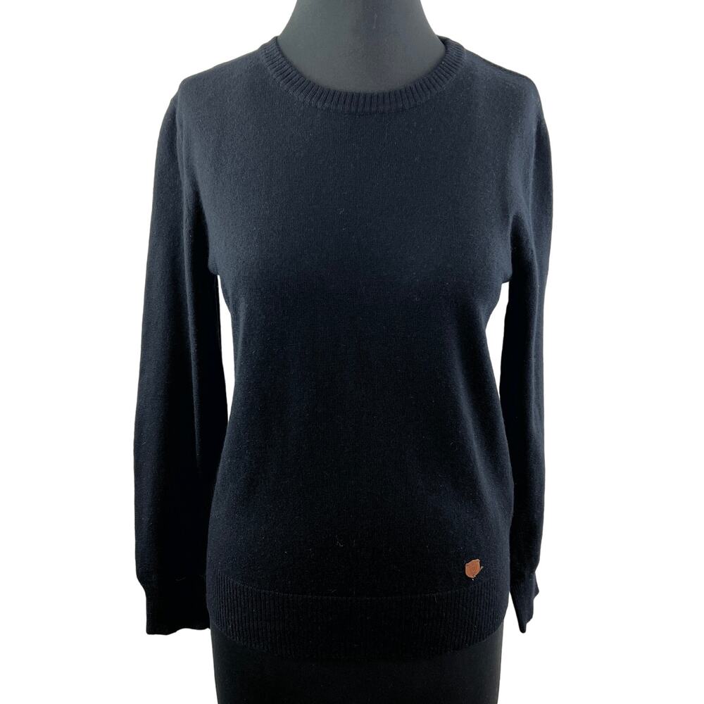 Massimo Dutti Black Cotton Silk Blend Long Sleeve Crewneck Pullover Sweater Sz S